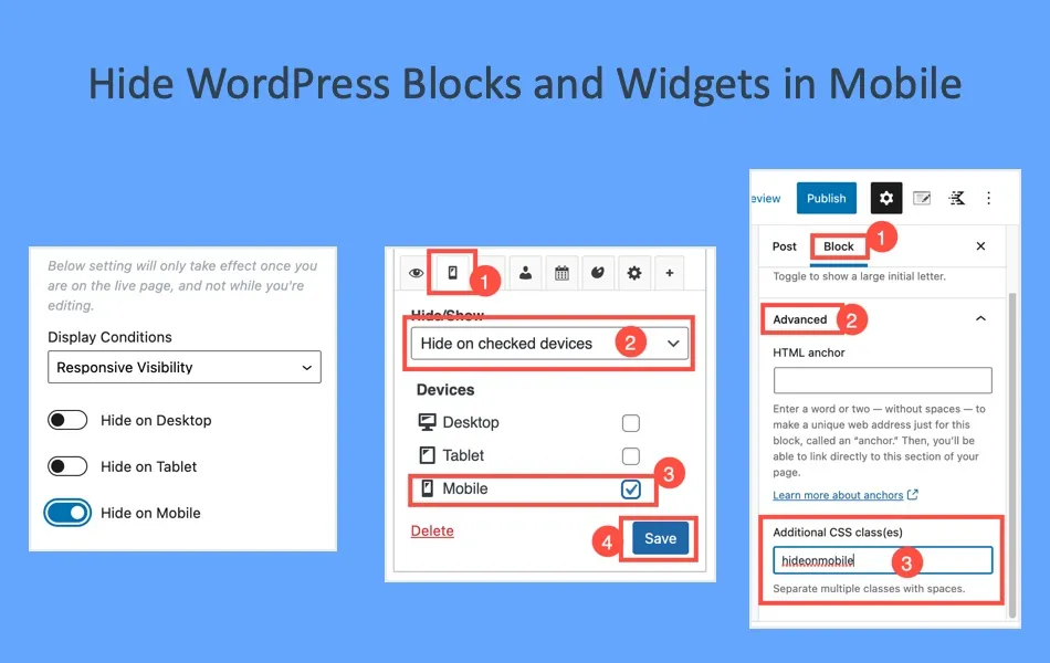 WordPress移动设备区块小工具隐藏技巧